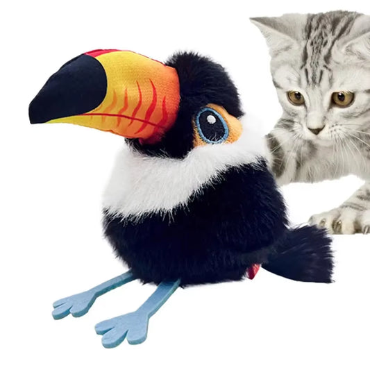 USB Rechargeable Interactive Flapping Chirping Bird Cat Toy - Soft Plush, Touch Activated for Indoor Kitten Fun!