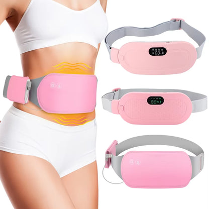 Portable Heated Massage Belt Menstrual Pain Relief Hot Compress Pad Abdominal Thermal Vibration Massager Period Warm Palace Belt