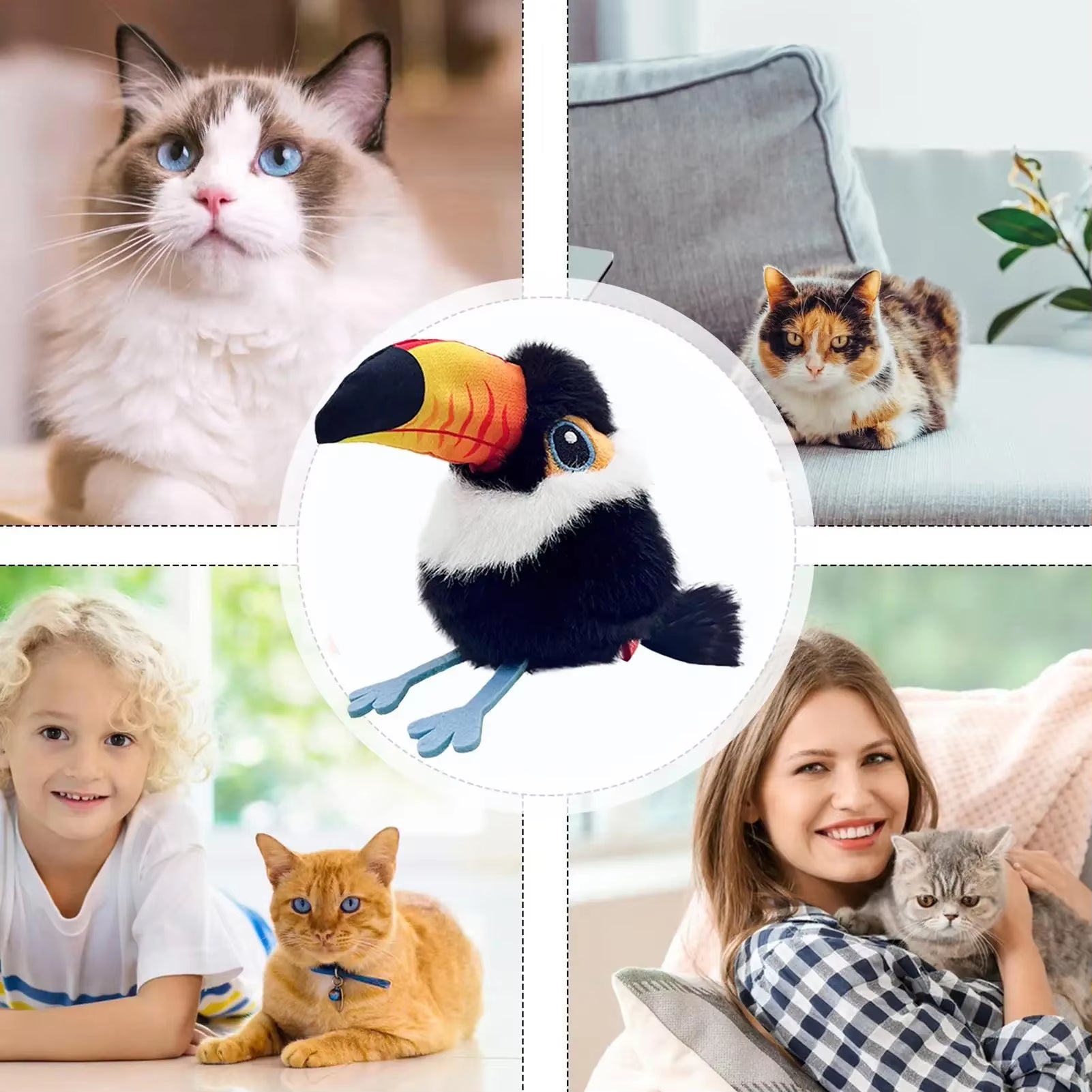 USB Rechargeable Interactive Flapping Chirping Bird Cat Toy - Soft Plush, Touch Activated for Indoor Kitten Fun!