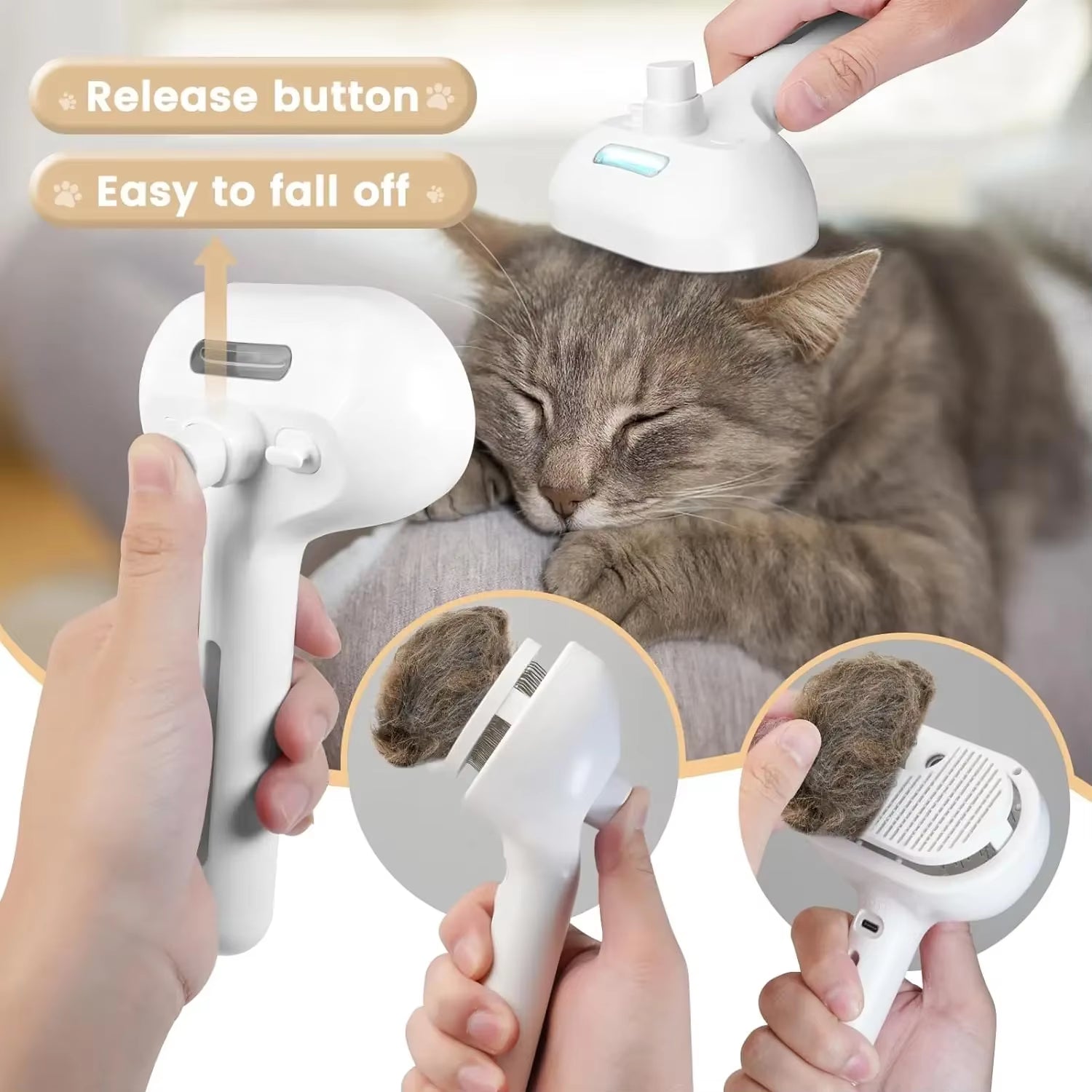 3-in-1 Electric Cat and Dog Steam Brush - Grooming, Massaging, and Hair Removal Comb
