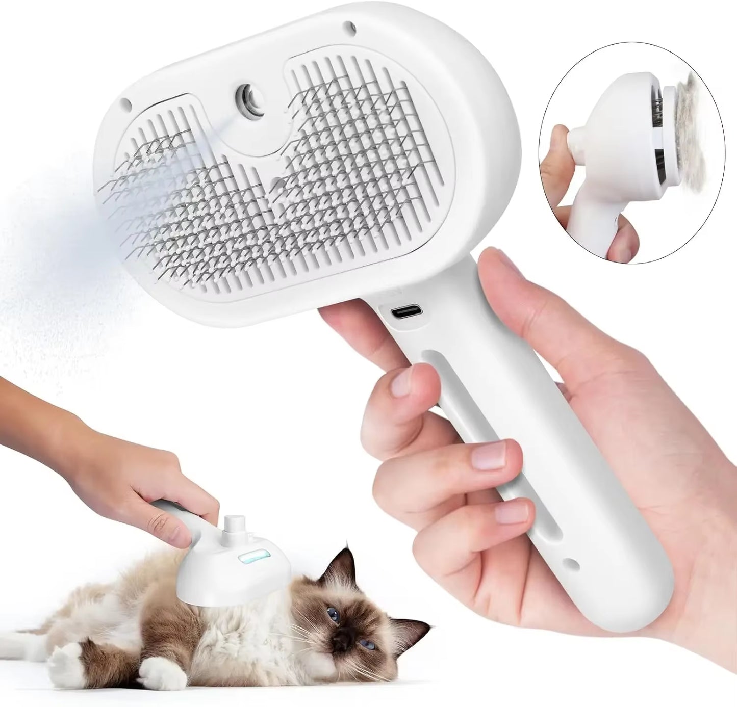 3-in-1 Electric Cat and Dog Steam Brush - Grooming, Massaging, and Hair Removal Comb