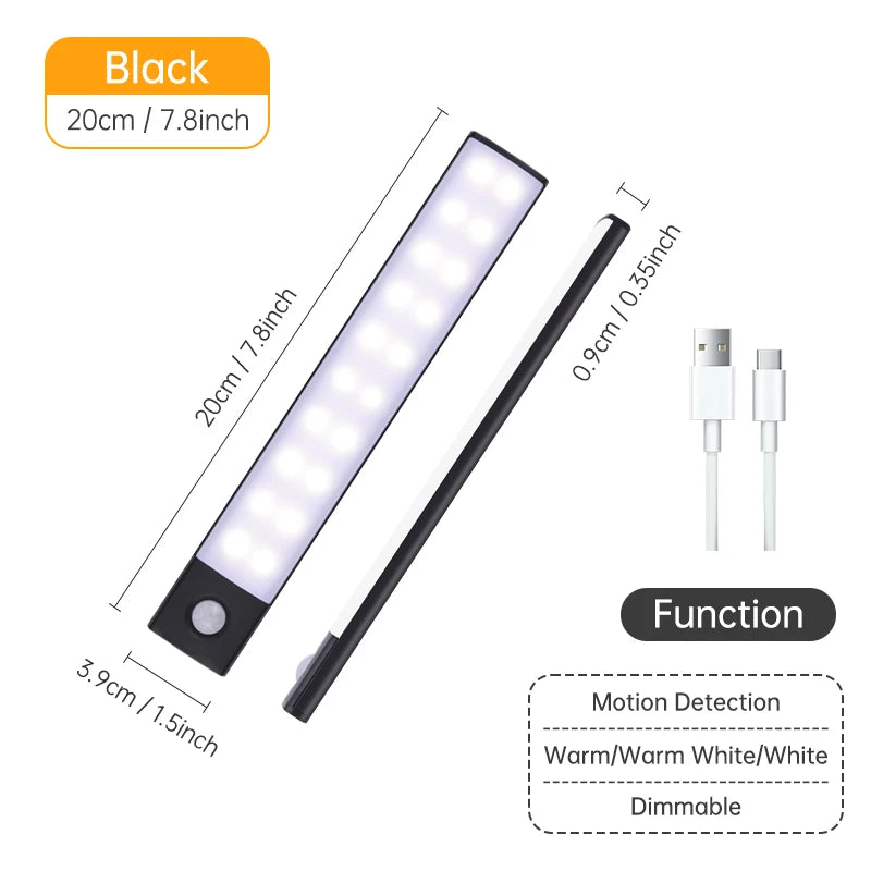 Wireless LED Motion Sensor Night Light - USB Rechargeable Cabinet & Wardrobe Lamp for Kitchen & Backlight Use