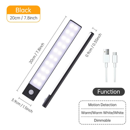 Wireless LED Motion Sensor Night Light - USB Rechargeable Cabinet & Wardrobe Lamp for Kitchen & Backlight Use