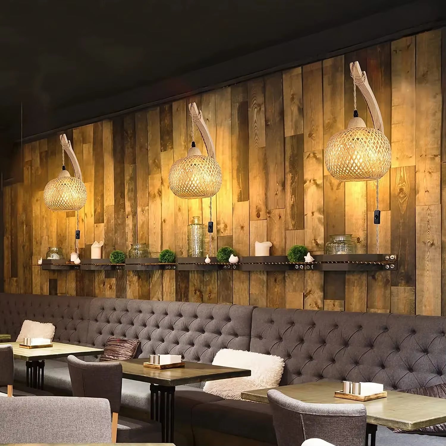 Illuminate Your Space with the Hand-Woven Bamboo Lantern Wall Lamp - A Stunning E27 Chandelier for Elegant Room Decor