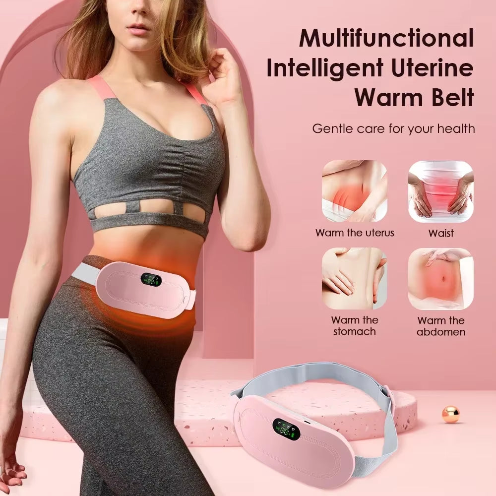 Portable Heated Massage Belt Menstrual Pain Relief Hot Compress Pad Abdominal Thermal Vibration Massager Period Warm Palace Belt