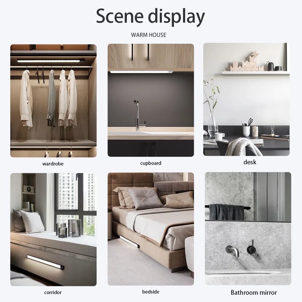 Wireless LED Motion Sensor Night Light - USB Rechargeable Cabinet & Wardrobe Lamp for Kitchen & Backlight Use