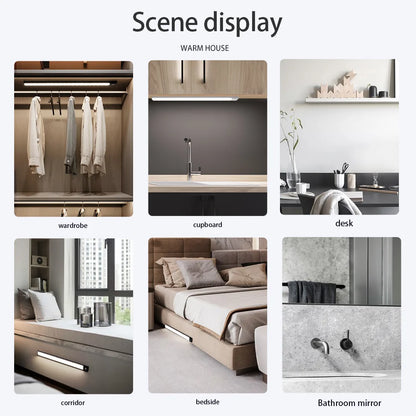 Wireless LED Motion Sensor Night Light - USB Rechargeable Cabinet & Wardrobe Lamp for Kitchen & Backlight Use