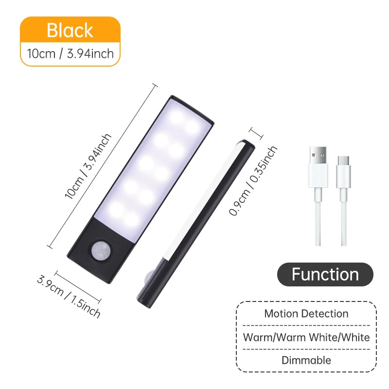 Wireless LED Motion Sensor Night Light - USB Rechargeable Cabinet & Wardrobe Lamp for Kitchen & Backlight Use