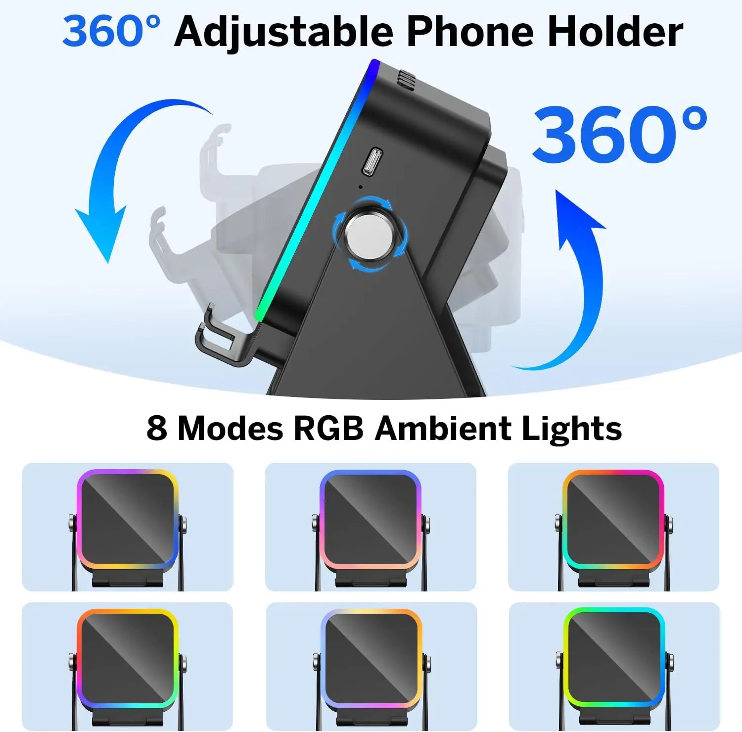 Versatile 5-in-1 Wireless Induction Speaker with 8 RGB Light Modes - HIFI Sound & Portable Bluetooth Phone Holder - Perfect Christmas Gift!