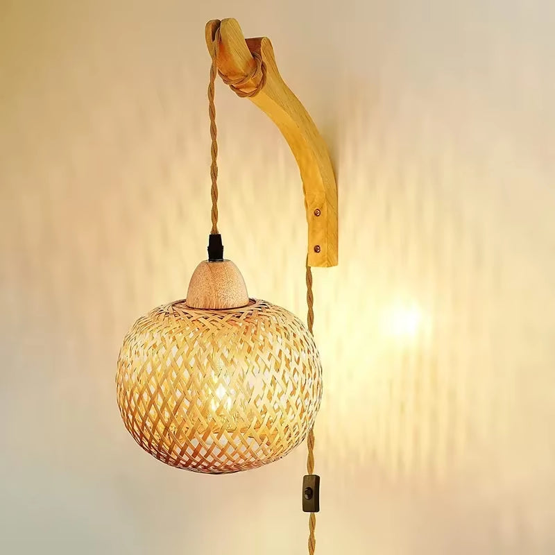 Illuminate Your Space with the Hand-Woven Bamboo Lantern Wall Lamp - A Stunning E27 Chandelier for Elegant Room Decor