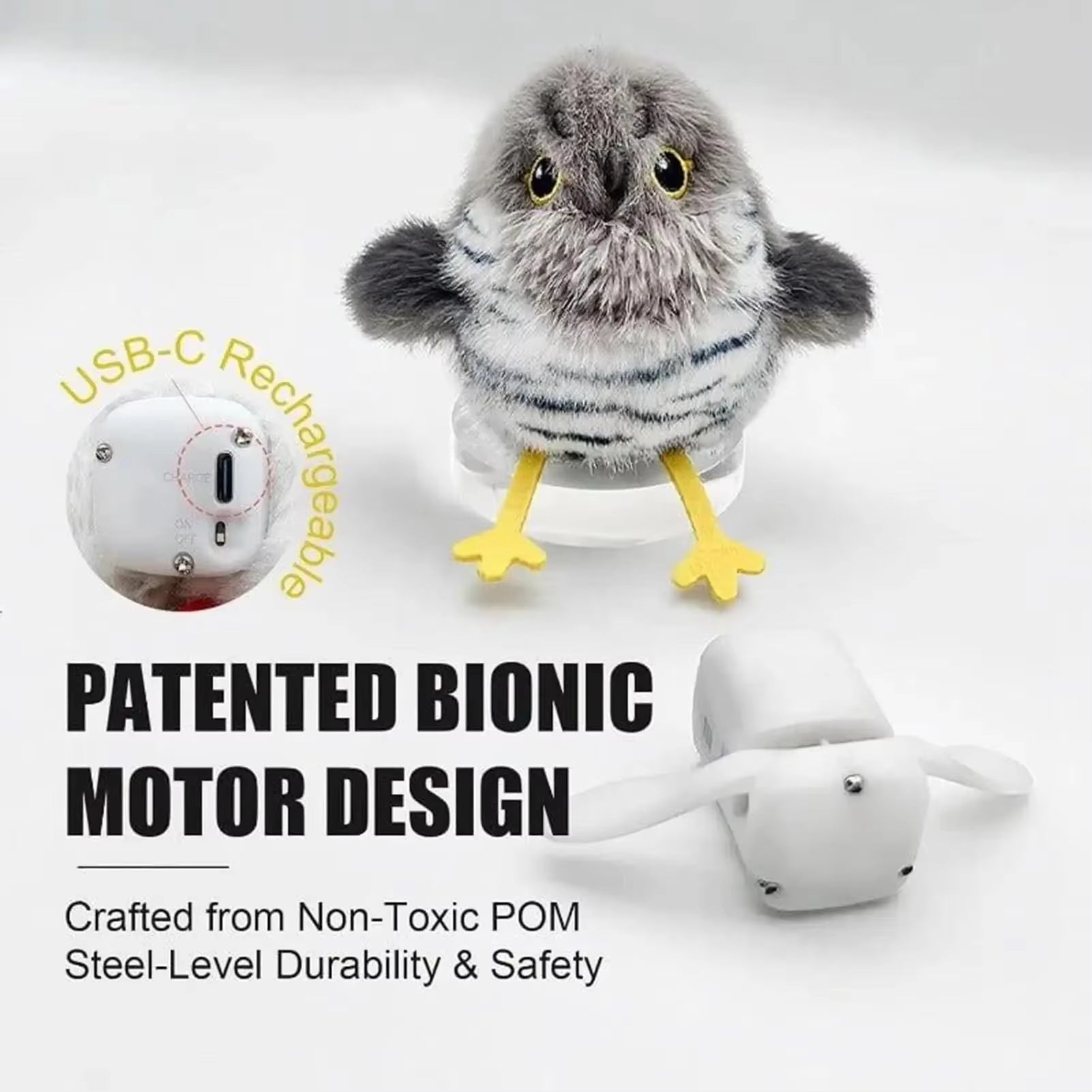 USB Rechargeable Interactive Flapping Chirping Bird Cat Toy - Soft Plush, Touch Activated for Indoor Kitten Fun!