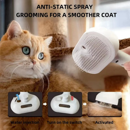 3-in-1 Electric Cat and Dog Steam Brush - Grooming, Massaging, and Hair Removal Comb