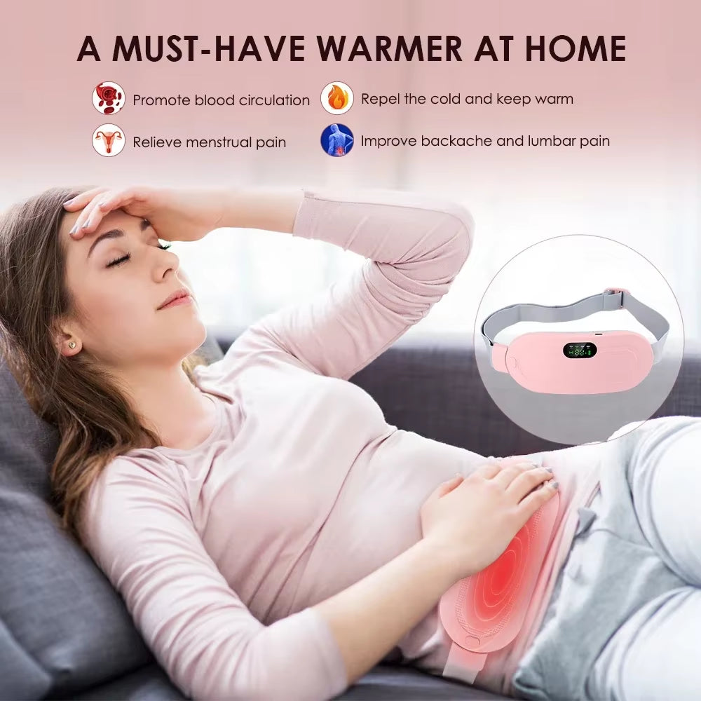 Portable Heated Massage Belt Menstrual Pain Relief Hot Compress Pad Abdominal Thermal Vibration Massager Period Warm Palace Belt