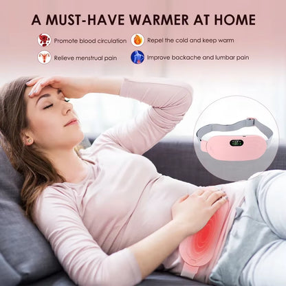 Portable Heated Massage Belt Menstrual Pain Relief Hot Compress Pad Abdominal Thermal Vibration Massager Period Warm Palace Belt
