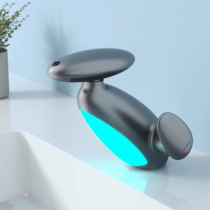 Color-Changing LED Bathroom Basin Faucet with Penguin Pull-Out Design and Rotating Spray
