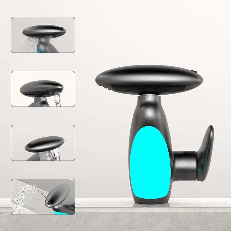 Color-Changing LED Bathroom Basin Faucet with Penguin Pull-Out Design and Rotating Spray