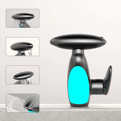 Color-Changing LED Bathroom Basin Faucet with Penguin Pull-Out Design and Rotating Spray